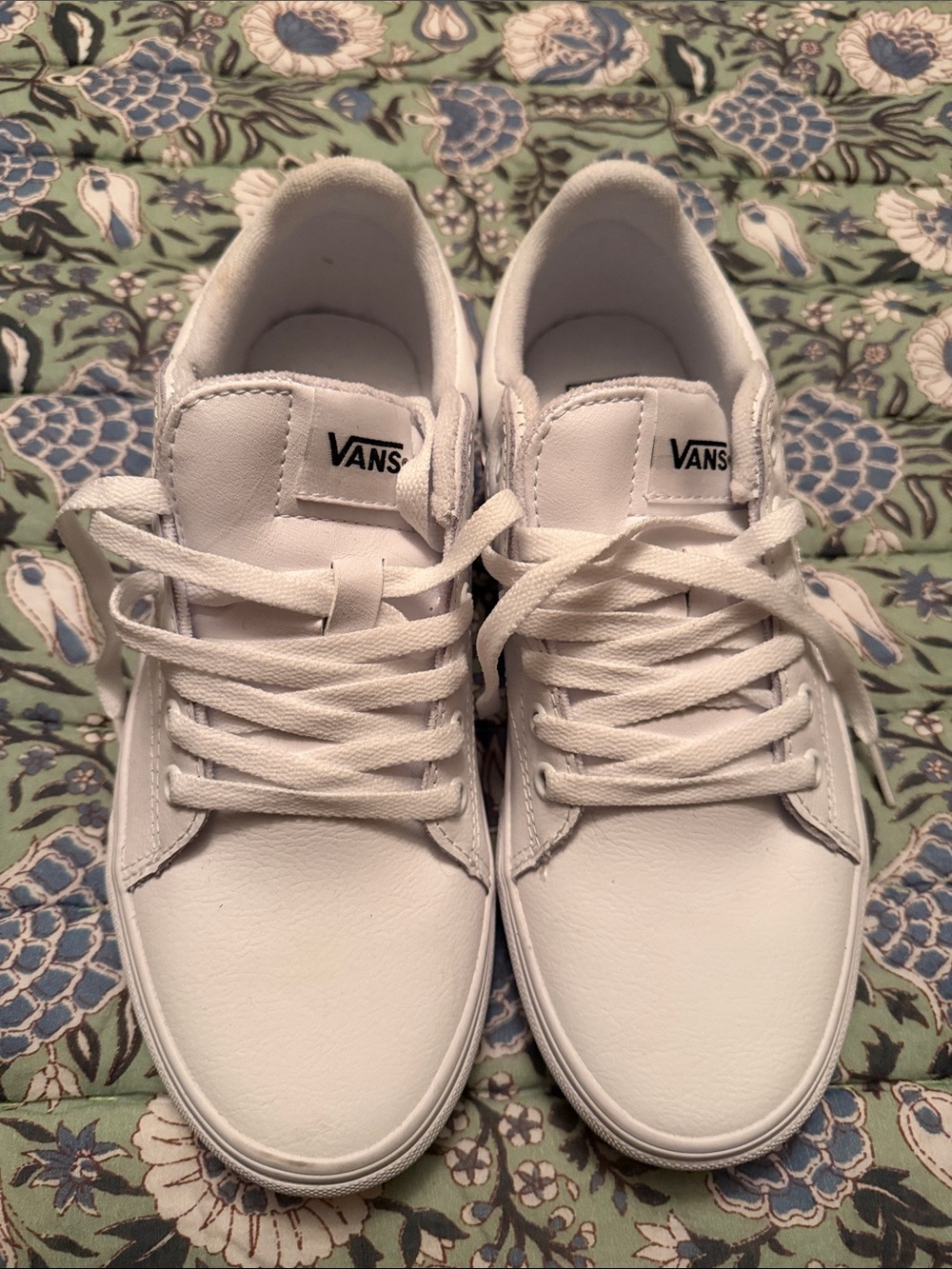 Vans Seldan White Low-Top Leather-Sneakers-Women’s 9